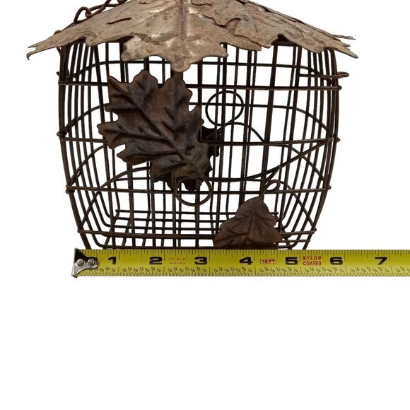 Large Wire Bird Feeder Wire Barrier Guard With Leaves Lid and Side Decor Chain - Picture 9 of 13